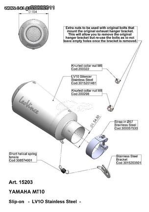 Leo Vince 15203B LV-10 Slip-On - Stainless Tailpipe/Black Muffler/Stainless  Steel End Cap 