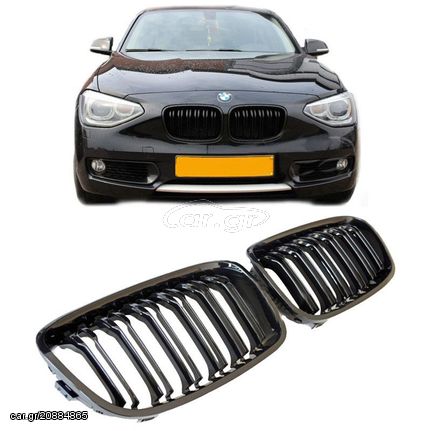 Καρδιές Μάσκας Για Bmw 1 F20 / F21 11-15 M4 Look Με Διπλή Γρίλια Μαύρο Γυαλιστερό 2 Τεμάχια