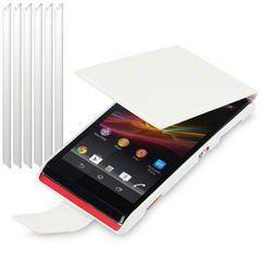 Θήκη Flip για Sony Xperia L C2105 White + Φιλμ Προστασίας Οθόνης