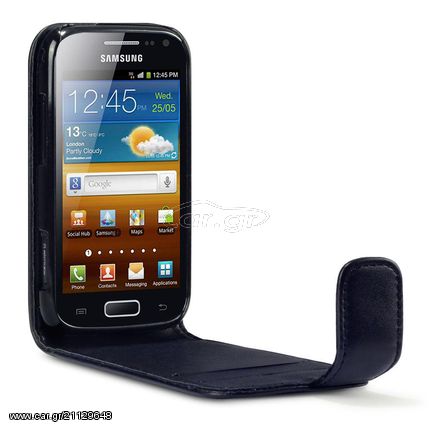 Θήκη Flip για Samsung Galaxy Ace 2 i8160 Black +Φιλμ Προστασίας