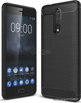 Θήκη OEM Brushed Carbon Case Flexible Cover TPU Case for Nokia 8 μαύρου χρώματος