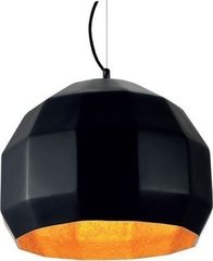 Φωτιστικό Οροφής Κρεμαστό Μονόφωτο μεταλλικό πολυγωνικό Μαύρο με Ορείχαλκο Aca V35077BG