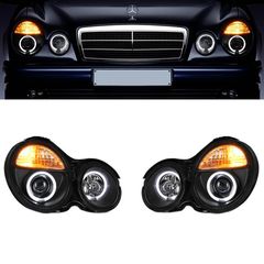 Μπροστινά Φανάρια Set Για Mercedes-Benz E-Class W210 99-02 Angel Eyes Μαύρα H7/H1 Manual Sonar