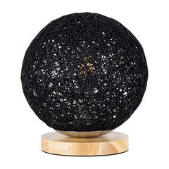 GloboStar® OCEANA 01338 Μοντέρνο Επιτραπέζιο Φωτιστικό Πορτατίφ Μονόφωτο 1 x E27 IP20 Μαύρο Ρατάν με Μπεζ Ξύλο - M20 x Π20 x Υ22cm