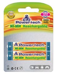 Μπαταρίες Επαναφορτιζόμενες Batteries AAA Rechargeable Ni-Mh 2 X 1000mha 1.2 V R03 POWERTECH PT-159 PT-941