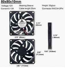 GDT8010s12B 80x80x10mm Dc 12v 0.13A / 2 pin Ανεμιστηράκι Brushless Fan (OEM)