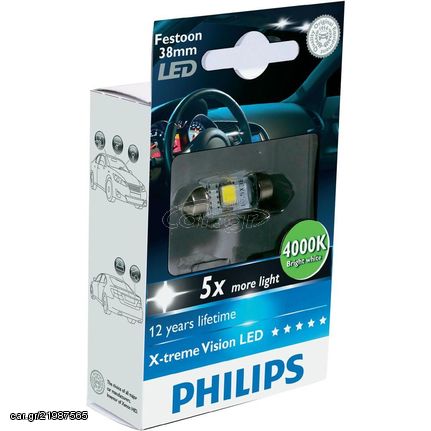 PHILIPS C5W 38MM LED X-TREME VISION 4000K BRIGHT WHITE 1τμχ (128584000KX1)