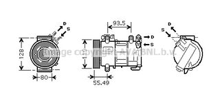 Συμπιεστής CITROEN BERLINGO 10-/C4 I/II 08-/DS4, PEUGEOT 308 07-/5008 09-/RCZ 10- AVA COOLING PEAK315