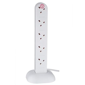 VonHaus 10 Way Socket Power Tower 2m Extension Lead Cord – Surge Protected Mains Two Metre Cable Multi Use Plug – Ideal for Home Electronics, Office, Gaming, Computers and TV’s – White