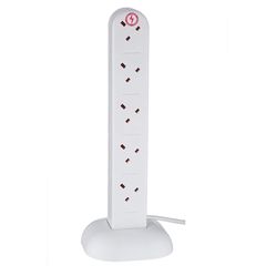 VonHaus 10 Way Socket Power Tower 2m Extension Lead Cord – Surge Protected Mains Two Metre Cable Multi Use Plug – Ideal for Home Electronics, Office, Gaming, Computers and TV’s – White