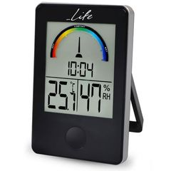 LIFE WES-100 Ψηφιακό Θερμόμετρο / Υγρόμετρο Εσωτερικού Χώρου Με Ρολόι Και Έγχρωμη Απεικόνιση Επιπέδων Υγρασίας.