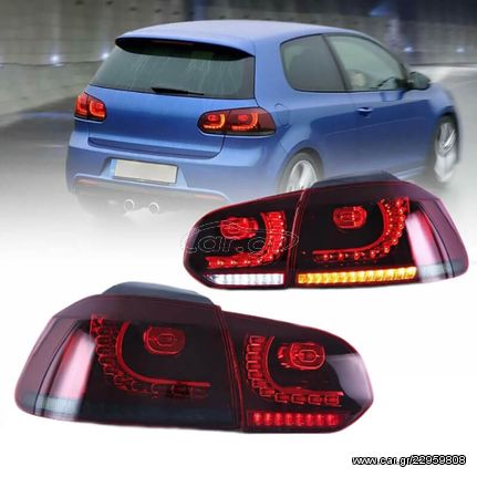 Πισινά Φανάρια Set Για Vw Golf VI (6) 08-12 Full Led Dynamic GTI R20 Look Σκούρο Κόκκινο/Λευκό VLand