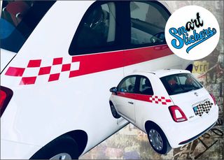 Σετ λωριδες για πλαϊνα Fiat 500 Abarth με σημαια αγωνιστικη, αυτοκολλητα αντοχης 5ετιας (δεξι-αριστερο σετ)