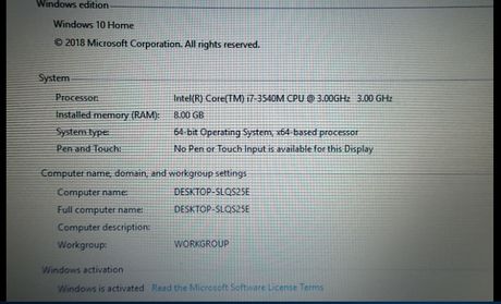 DELL i7, 3Ghz, 8 gb ram, 250 gb hd, Windows 10 Home, πληκτρολόγιο με οπίσθιο φωτισμό 