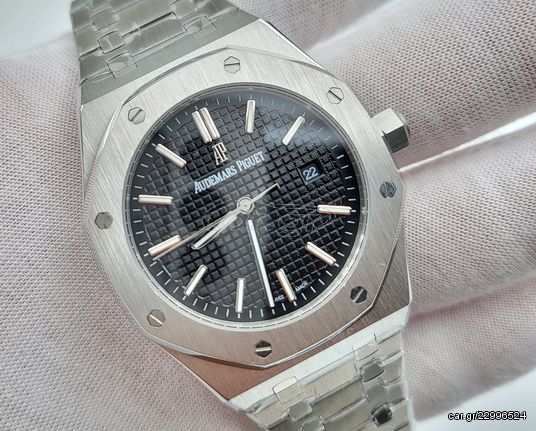 Audemars Piguet Royal Oak ατσάλι μαύρο καντράν αντίγραφο