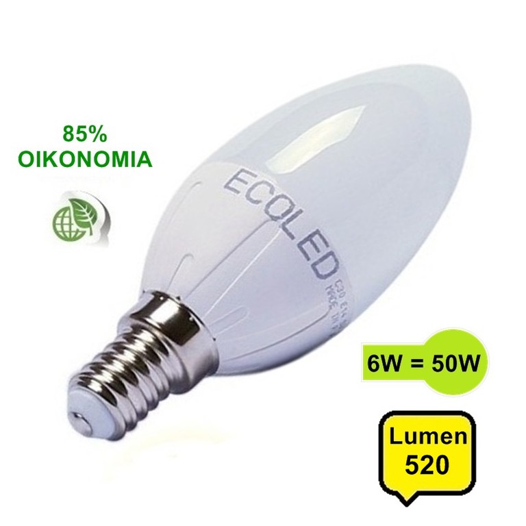 Λάμπα E14 LED 6W 520 Lum Λευκό Φώς