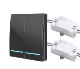 Ασύρματος διακόπτης τοίχου RF 433Mhz δικάναλος για λάμπες 220V Μαύρο - 1889