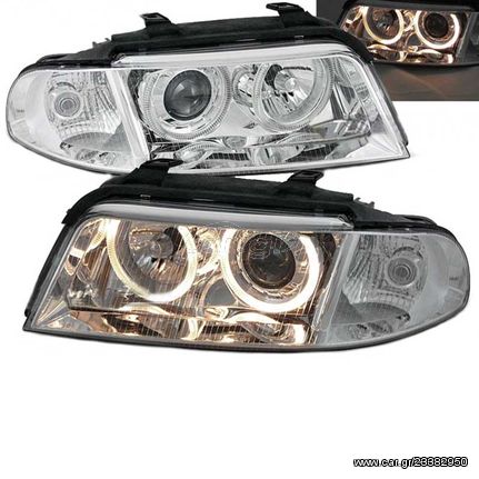 Μπροστινά Φανάρια Set Για Audi A4 B5 99-00 Angel Eyes Χρωμίου H7/H7 Depo