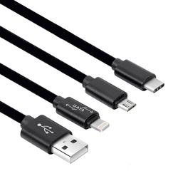 Καλώδιο Τριπλής Φόρτισης USB A 2.0 Triple Cable iPhone Lightning-Micro USB-Type c Charger & Data Black 1m QI2-I4