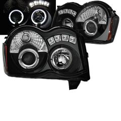 Μπροστινά Φανάρια Set Για Jeep Grand Cherokee 08-10 WK Angel Eyes & Led Μαύρα HB4/H1 Manual Sonar