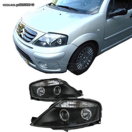 Μπροστινά Φανάρια Set Για Citroen C3 02-09 Angel Eyes Μαύρα H1/H1 Manual Sonar