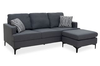 Γωνιακός καναπές "SLIM" με σκαμπώ υφασμάτινος σε ανθρακί χρώμα 185x140x70