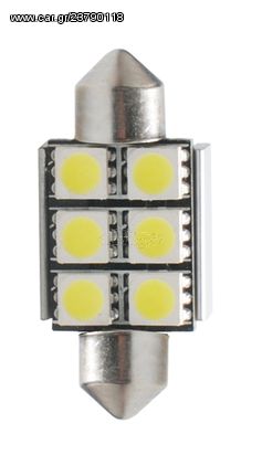 Λαμπακια Πλαφονιερας C5W/C10W 12V 1,44W SV8,5 36mm CAN-BUS+RADIATOR Led 6xSMD5050 Premium Λευκο 1ΤΕΜ