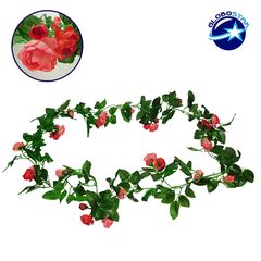 Τεχνητό Κρεμαστό Φυτό Διακοσμητική Γιρλάντα Μήκους 2.2 μέτρων με 32 X Μικρά Τριαντάφυλλα Ροζ Κοραλί GloboStar 09011