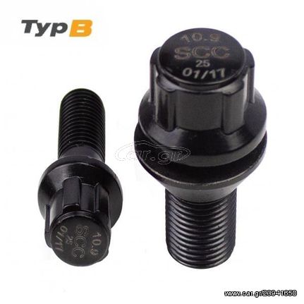 Μπουλόνι Τροχού Ασφαλείας Type B M12x1,5 / Μήκος: 40mm / Κλειδί: 17 / Κωνικό 60° / Μαύρο - 4 Τμχ.