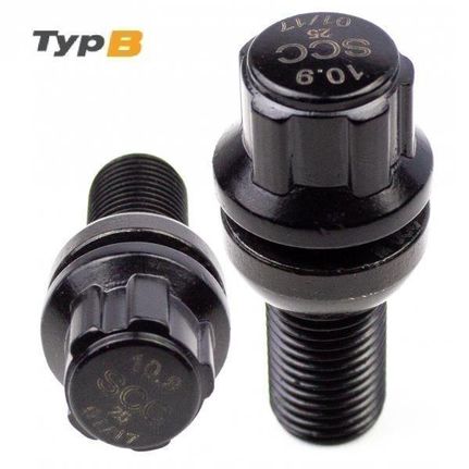 Μπουλόνι Τροχού Ασφαλείας Type B M14x1,25 / Μήκος: 34mm / Κλειδί: 17 / Πομπέ / Ακτίνα 14 / Μαύρο - 4 Τμχ.