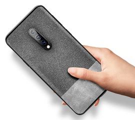 Θήκη Σιλικόνης Ultra-Thin TPu Μαυρη Gel και υφασμα γκρι για OnePlus 7 Pro (oem)