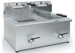 Φριτέζα διπλή ηλεκτρική 8+ 8λίτρων ισχύος 2x3800W / 220V, με λεκανάκι σταθερό+βρύση, Φ1001 Tzethan