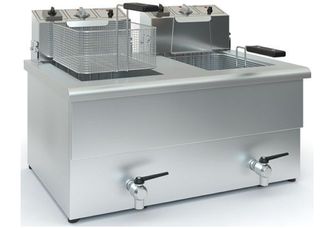 Φριτέζα μονή ηλεκτρική 10+10 λίτρων ισχύος 2x5100W / 380V, με λεκανάκι σταθερό+βρύση, ΤΧ10 Tzethan