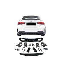 Diffuser Πίσω Προφυλακτήρα Για Mercedes-Benz A-Class W177 19+ Sedan Amg Look Με Μπούκες Χρωμίου