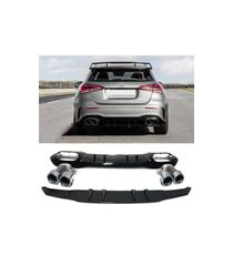 Diffuser Πίσω Προφυλακτήρα Για Mercedes-Benz A-Class W177 19+ Hatchback Amg Look Με Μπούκες Χρωμίου