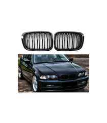 Καρδιές Μάσκας Για Bmw 3 E46 99-01 Sedan/Touring/Compact M4 Look Με Διπλή Γρίλια Μαύρο Γυαλιστερό 2 Τεμάχια