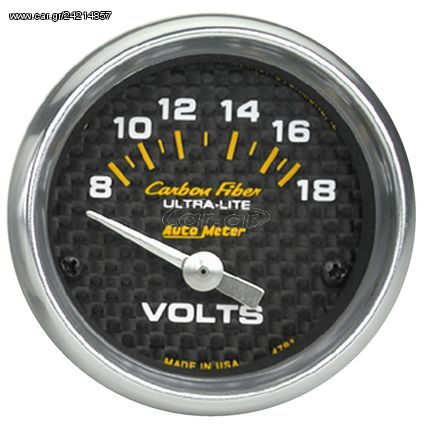 Autometer Gauge, Voltmeter, 2 1/16", 18V, Electric, Carbon Fiber