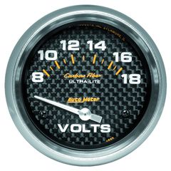 Autometer Gauge, Voltmeter, 2 5/8", 18V, Electric, Carbon Fiber