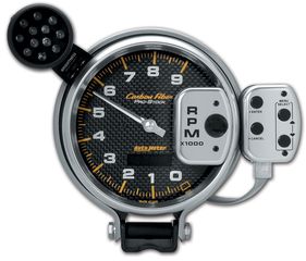 Autometer Gauge, Tach, 5", 9K Rpm, Pro-Stock Pedestal W/ Super Lite & Pk Mem, Carbon Fiber