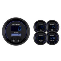 Autometer Gauge Kit, 5 Pc, 3 3/8" & 2 1/16", Elec Speedometer, Digital, Blk W/ Blue Led