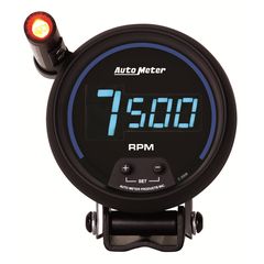 Autometer Gauge, Tach, 3 3/4", 10K Rpm, Pedestal W/ Quick-Lite,  Digital, Blk W/ Blue Led