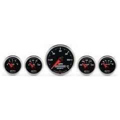 Autometer Gauge Kit, 5 Pc., 3 3/8" & 2 1/16", Elec. Speedometer, Designer Black Ii