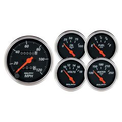 Autometer Gauge Kit, 5 Pc., 3 1/8" & 2 1/16", Mech. Speedometer, Designer Black