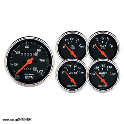 Autometer Gauge Kit, 5 Pc., 3 1/8" & 2 1/16", Mech. Speedometer, Designer Black