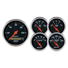Autometer Gauge Kit, 5 Pc., 3 1/8" & 2 1/16", Elec. Speedometer, Designer Black