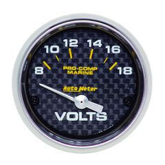 Autometer Gauge, Voltmeter, 2 1/16", 18V, Electric, Marine Carbon Fiber