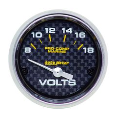 Autometer Gauge, Voltmeter, 2 1/16", 18V, Electric, Marine Carbon Fiber