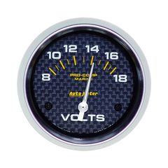 Autometer Gauge, Voltmeter, 2 5/8", 18V, Electric, Marine Carbon Fiber