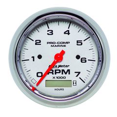 Autometer Gauge, Tachometer, 3 3/8", 7K Rpm, W/ Hourmeter, Marine Chrome