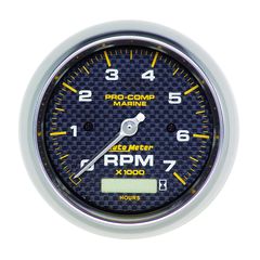 Autometer Gauge, Tachometer, 3 3/8", 7K Rpm, W/ Hourmeter, Marine Carbon Fiber